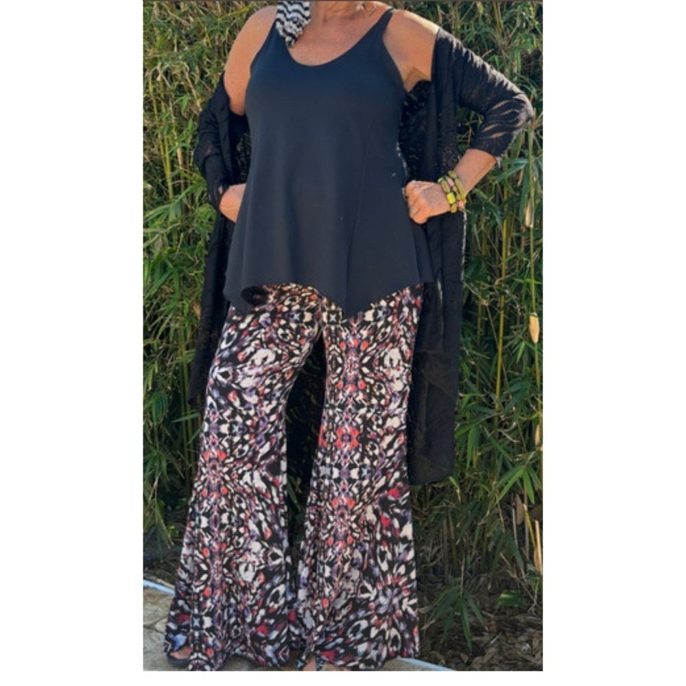 Hand Jive Wear Art Womens Big Bells Flare Pants Geometric Tribal Print Small - Picture 2 of 6